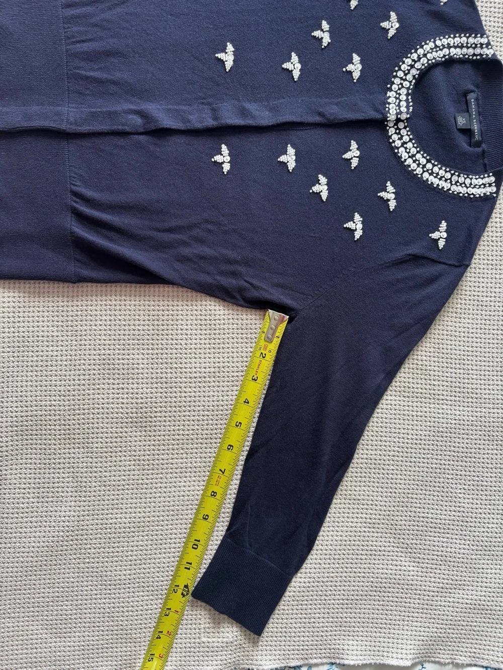 Banana Republic Navy Blue Embellished Jewel Neck Cotton Cardigan Sweater XS